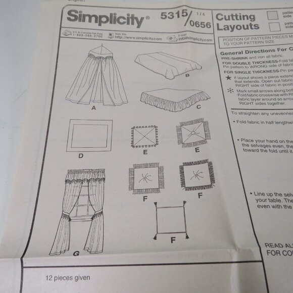 Simplicity 5315 Sewing Pattern UNCUT Canopy, Duvet Cover, Bed Skirt, etc - Picture 3 of 9